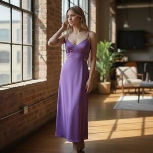 A.L.C. Blakely Purple Satin Cutout Midi Dress Amethyst 6DRES01399 Size 2 NWT